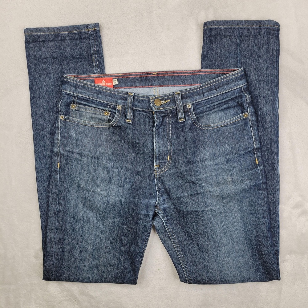 American Giant Jeans Mens 32x34 Dakota Blue Straight Leg Stretch Denim Made USA*